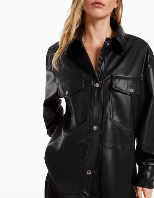 Bershka femei supracămașă din piele artificială negru Z86D1107 îmbrăcăminte