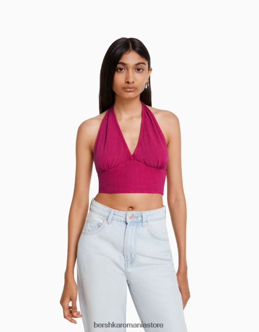 Bershka femei Crop top rustic din amestec de in fucsie Z86D732 îmbrăcăminte