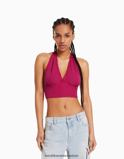 Bershka femei Crop top rustic din amestec de in fucsie Z86D733 îmbrăcăminte
