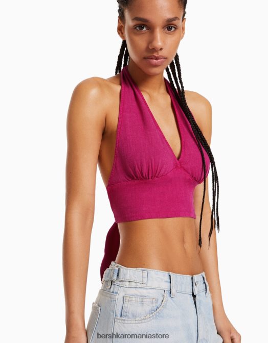 Bershka femei Crop top rustic din amestec de in fucsie Z86D733 îmbrăcăminte