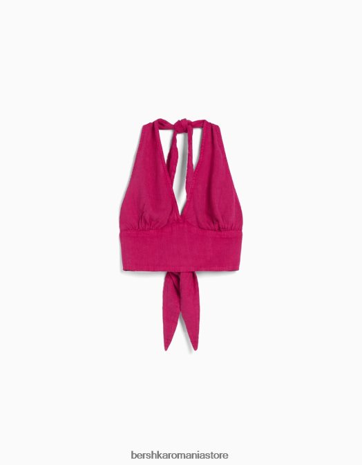 Bershka femei Crop top rustic din amestec de in fucsie Z86D733 îmbrăcăminte