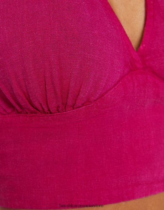 Bershka femei Crop top rustic din amestec de in fucsie Z86D733 îmbrăcăminte