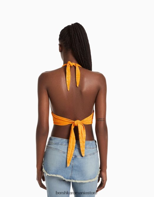 Bershka femei Crop top rustic din amestec de in portocale Z86D735 îmbrăcăminte