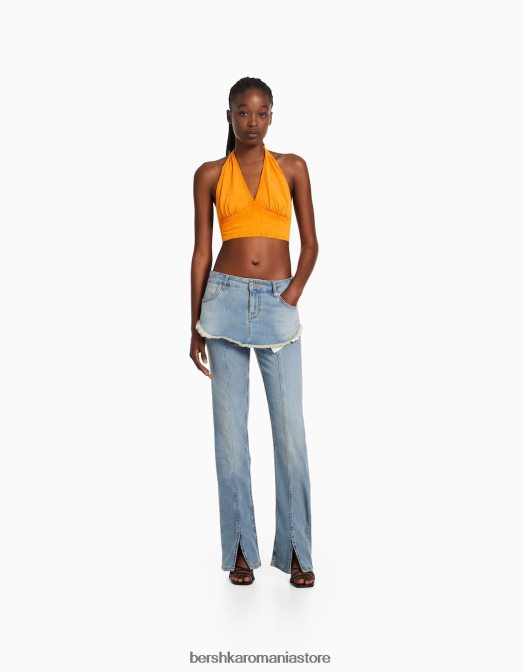 Bershka femei Crop top rustic din amestec de in portocale Z86D735 îmbrăcăminte