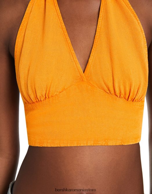 Bershka femei Crop top rustic din amestec de in portocale Z86D735 îmbrăcăminte