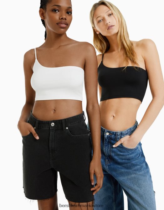 Bershka femei Pachet de 2 crop topuri asimetrice din amestec de nailon multicolor Z86D728 îmbrăcăminte