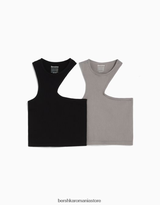 Bershka femei Pachet de 2 topuri asimetrice fără cusături multicolor Z86D861 îmbrăcăminte