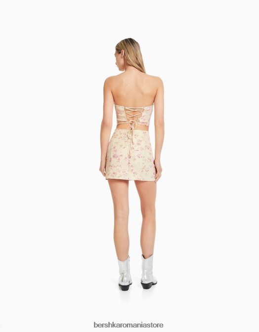 Bershka femei bustieră texturată imprimată bej Z86D660 îmbrăcăminte