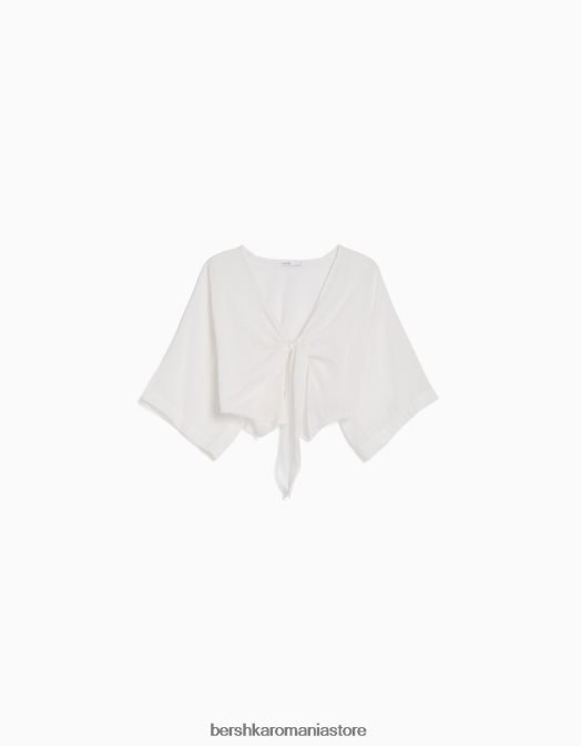 Bershka femei cămașă rustică cu mânecă scurtă alb Z86D743 îmbrăcăminte