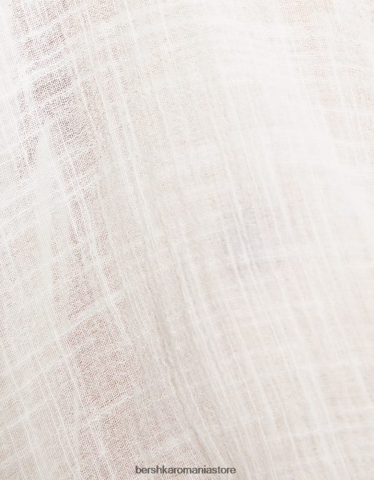 Bershka femei cămașă rustică cu mânecă scurtă alb Z86D743 îmbrăcăminte