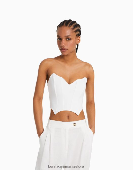 Bershka femei corset decupat cu decolteu în V alb Z86D691 îmbrăcăminte