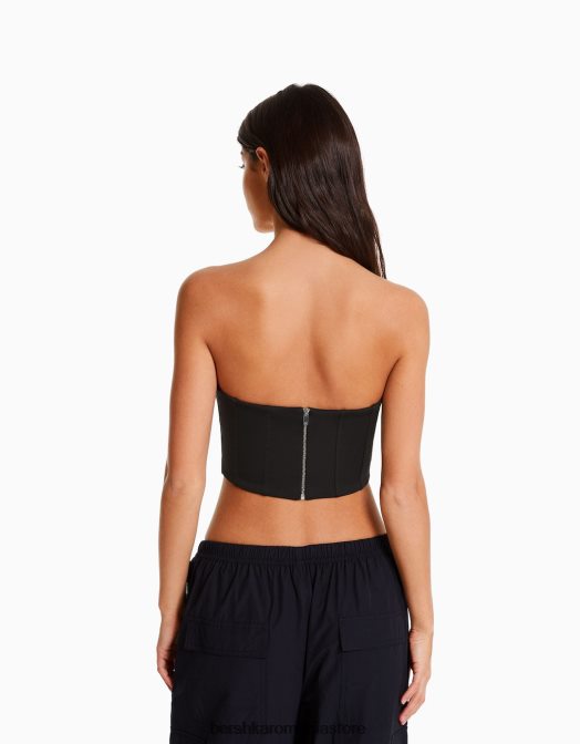 Bershka femei corset decupat cu decolteu în V negru Z86D690 îmbrăcăminte