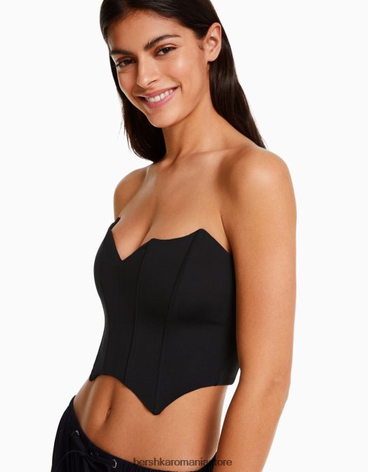 Bershka femei corset decupat cu decolteu în V negru Z86D690 îmbrăcăminte