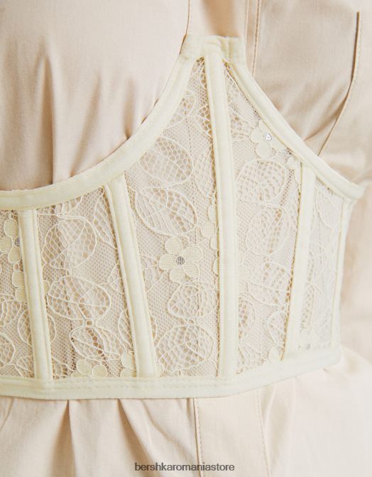 Bershka femei corset din dantela aproape alb Z86D789 îmbrăcăminte