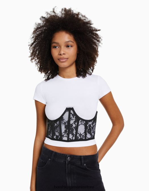 Bershka femei corset din dantela negru Z86D790 îmbrăcăminte