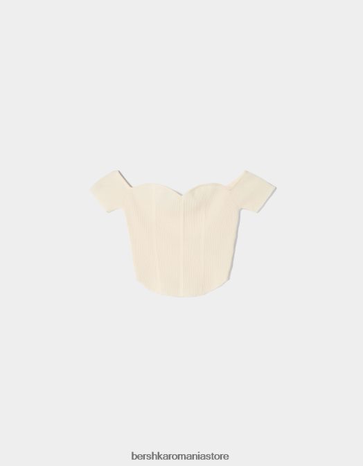 Bershka femei corset din tricot fără umeri cu mânecă scurtă bej Z86D803 îmbrăcăminte