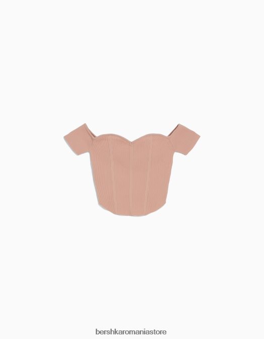 Bershka femei corset din tricot fără umeri cu mânecă scurtă roz Z86D802 îmbrăcăminte