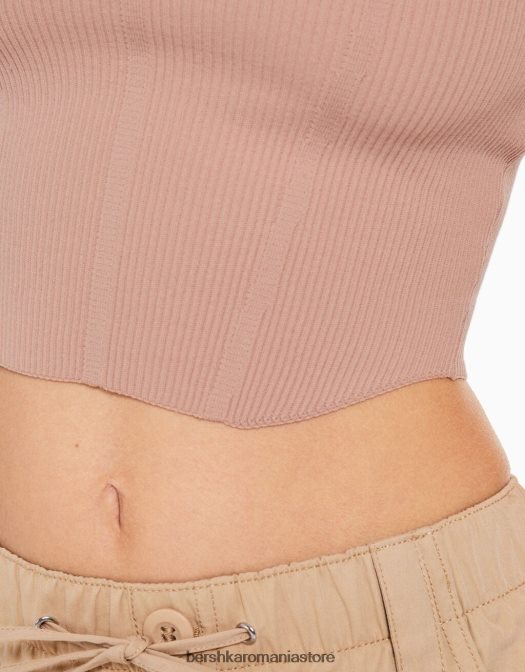 Bershka femei corset din tricot fără umeri cu mânecă scurtă roz Z86D805 îmbrăcăminte
