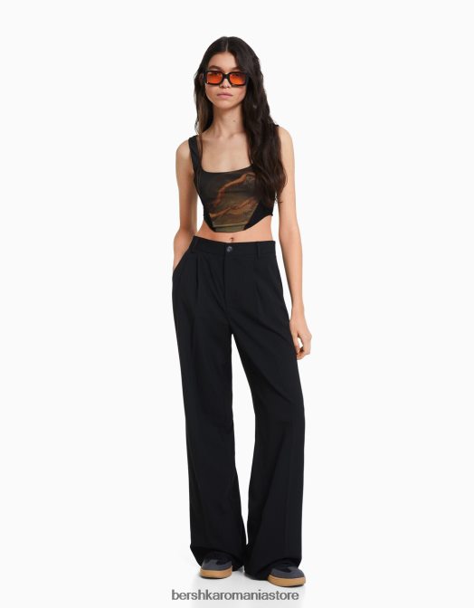 Bershka femei corset din tul cu imprimeu serie art negru Z86D720 îmbrăcăminte