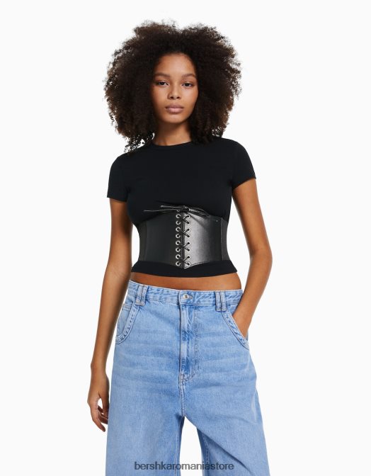 Bershka femei corset impletit din imitatie de piele negru Z86D865 îmbrăcăminte