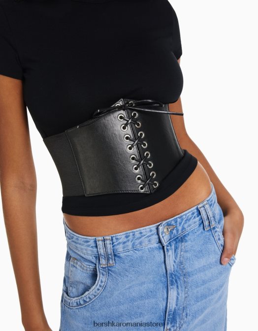 Bershka femei corset impletit din imitatie de piele negru Z86D865 îmbrăcăminte