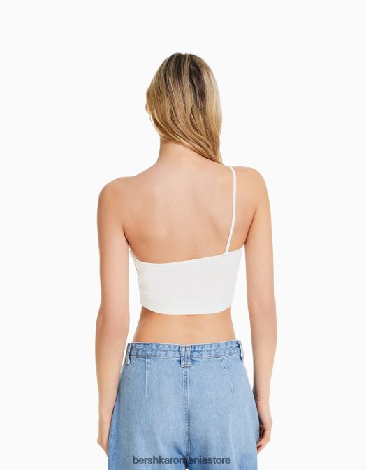 Bershka femei crop top asimetric cu bretele aproape alb Z86D748 îmbrăcăminte