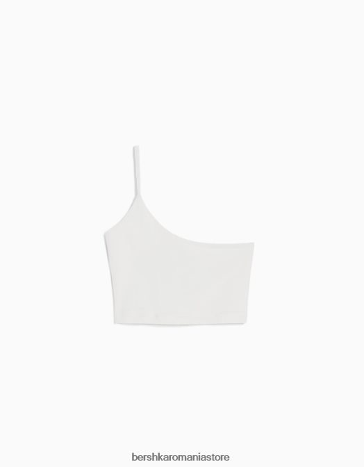 Bershka femei crop top asimetric cu bretele aproape alb Z86D748 îmbrăcăminte