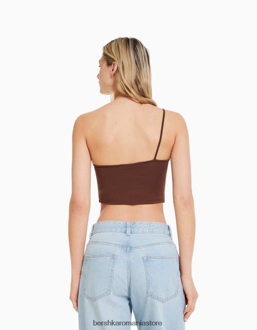 Bershka femei crop top asimetric cu bretele maro Z86D747 îmbrăcăminte