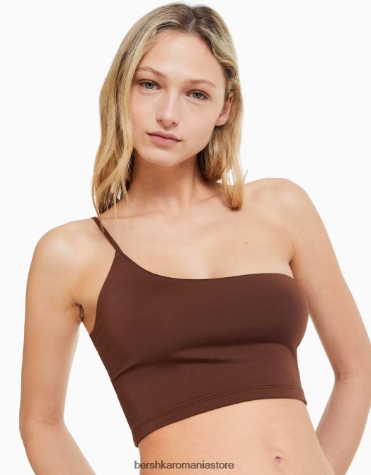 Bershka femei crop top asimetric cu bretele maro Z86D747 îmbrăcăminte