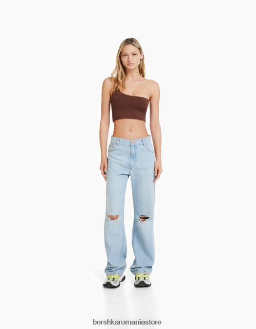 Bershka femei crop top asimetric cu bretele maro Z86D747 îmbrăcăminte