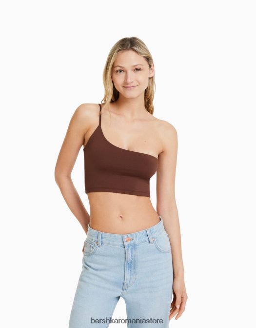 Bershka femei crop top asimetric cu bretele maro Z86D749 îmbrăcăminte