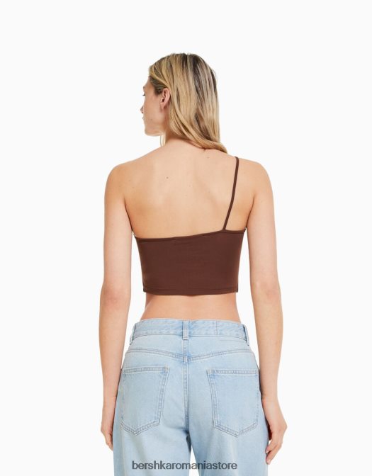 Bershka femei crop top asimetric cu bretele maro Z86D749 îmbrăcăminte