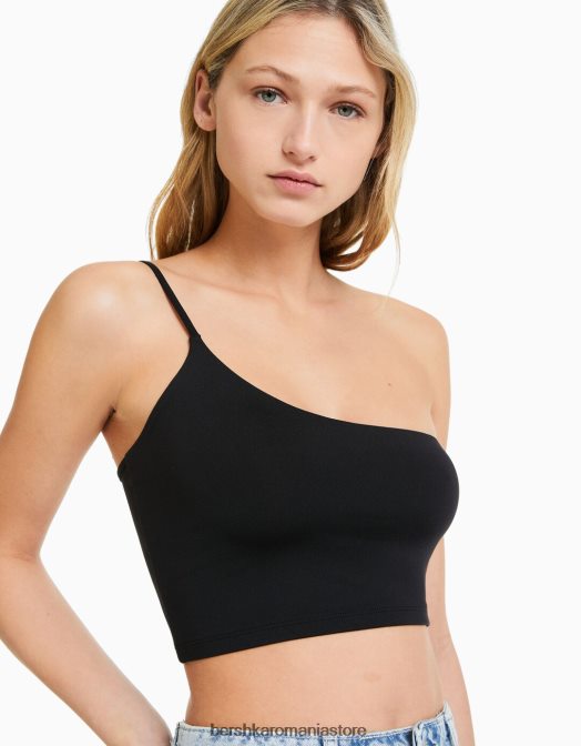 Bershka femei crop top asimetric cu bretele negru Z86D750 îmbrăcăminte