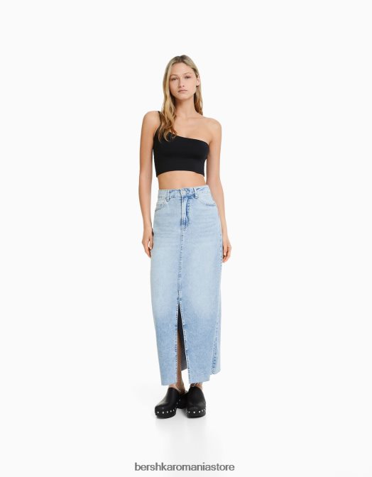 Bershka femei crop top asimetric cu bretele negru Z86D750 îmbrăcăminte