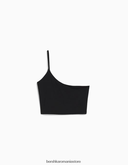 Bershka femei crop top asimetric cu bretele negru Z86D750 îmbrăcăminte