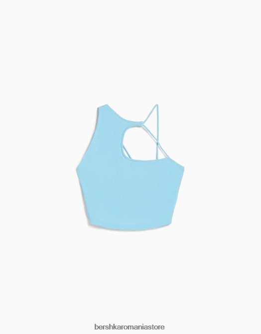 Bershka femei crop top asimetric fără mâneci albastru deschis Z86D710 îmbrăcăminte
