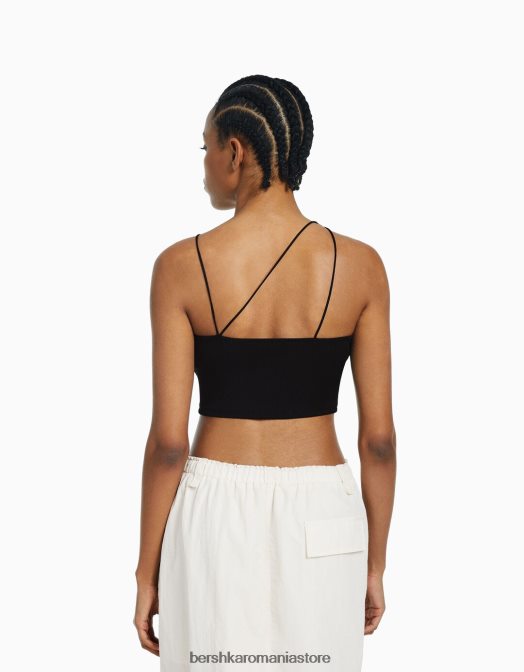 Bershka femei crop top asimetric fără mâneci negru Z86D707 îmbrăcăminte