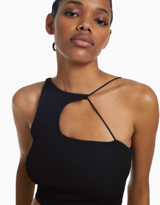 Bershka femei crop top asimetric fără mâneci negru Z86D707 îmbrăcăminte