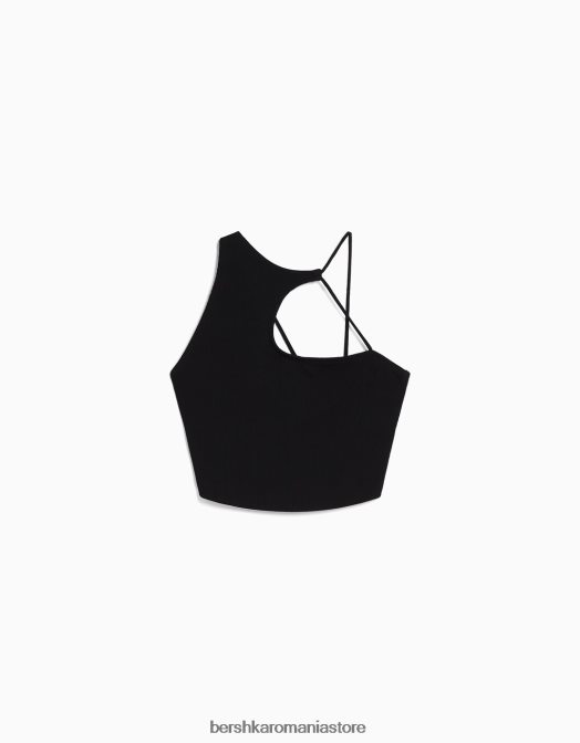 Bershka femei crop top asimetric fără mâneci negru Z86D707 îmbrăcăminte