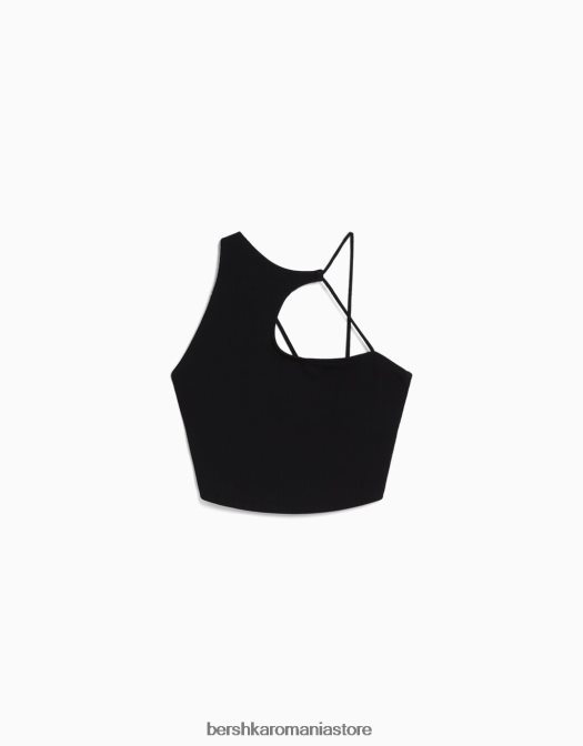 Bershka femei crop top asimetric fără mâneci negru Z86D711 îmbrăcăminte