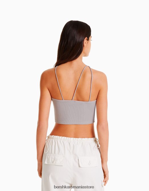 Bershka femei crop top asimetric fără mâneci piatră Z86D709 îmbrăcăminte
