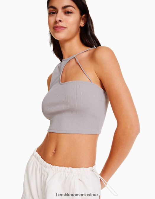 Bershka femei crop top asimetric fără mâneci piatră Z86D709 îmbrăcăminte