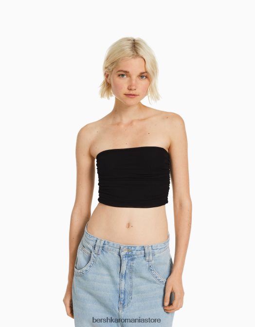 Bershka femei crop top bandeau din plasă negru Z86D811 îmbrăcăminte