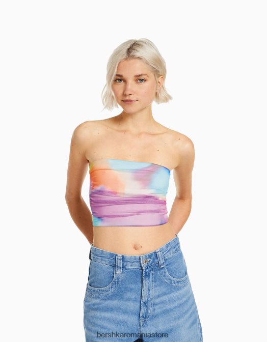 Bershka femei crop top bandeau din plasă portocale Z86D1899 îmbrăcăminte