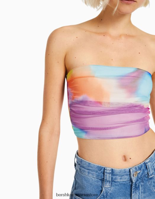 Bershka femei crop top bandeau din plasă portocale Z86D1899 îmbrăcăminte