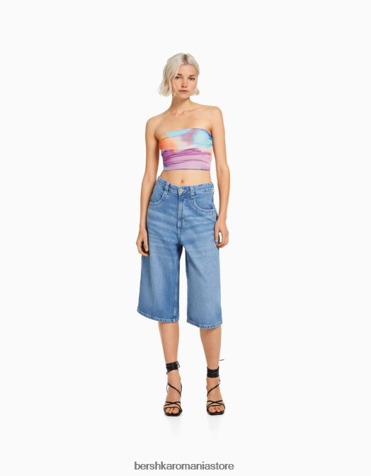 Bershka femei crop top bandeau din plasă portocale Z86D1899 îmbrăcăminte