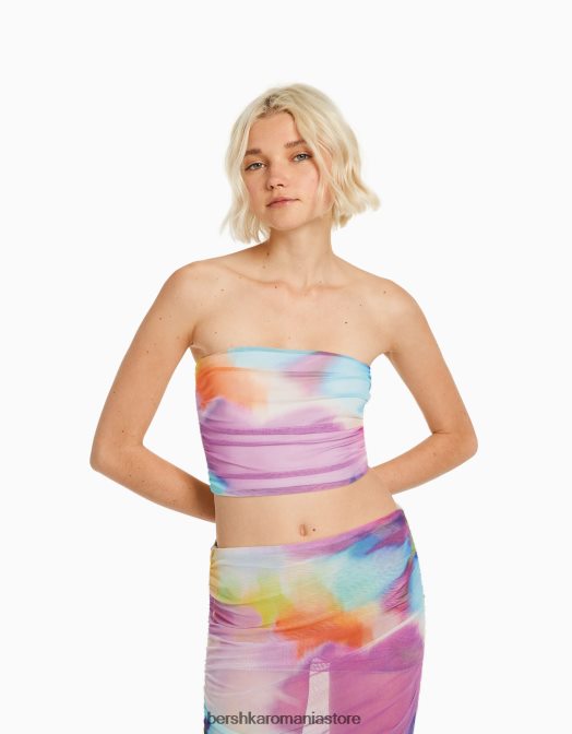 Bershka femei crop top bandeau din plasă portocale Z86D810 îmbrăcăminte