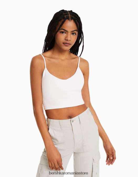 Bershka femei crop top cu bretele alb Z86D817 îmbrăcăminte