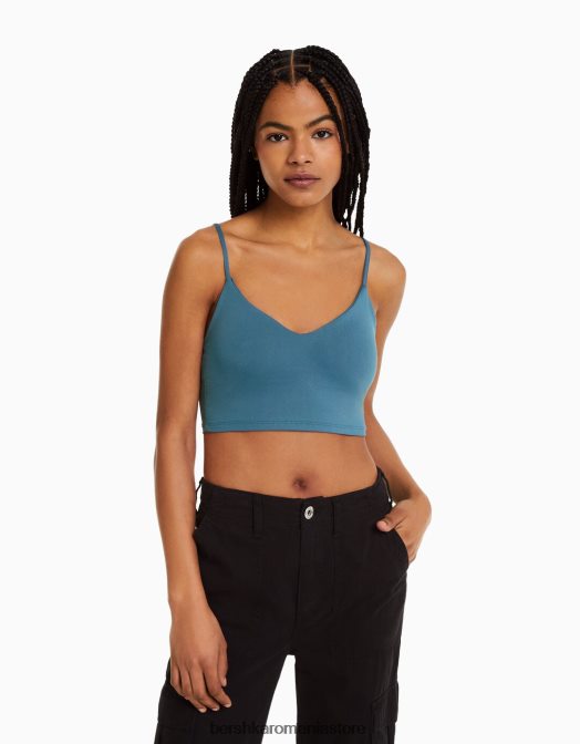 Bershka femei crop top cu bretele albastru Z86D820 îmbrăcăminte