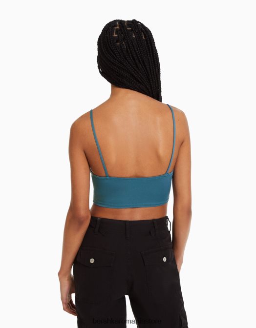 Bershka femei crop top cu bretele albastru Z86D820 îmbrăcăminte
